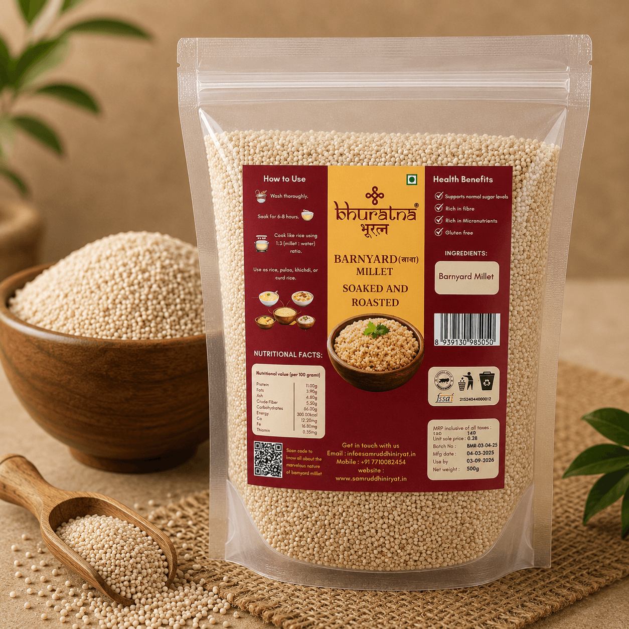 Barnyard millet (Unpolished soaked and dried)
