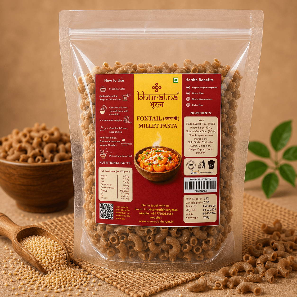 Foxtail millet pasta